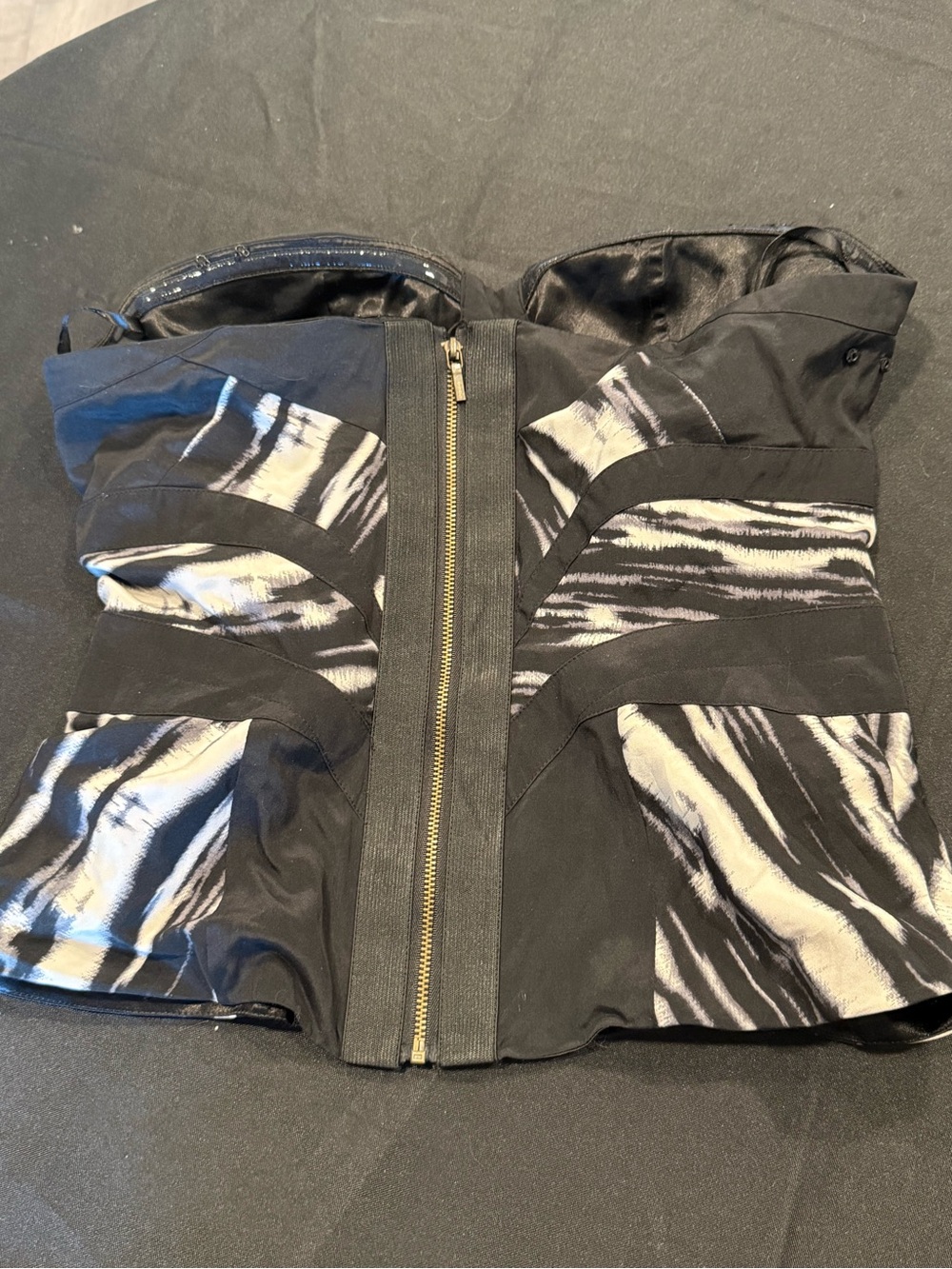 bebe Black & White Strapless Bustier with Gold Center Trim - Picture 2 of 5
